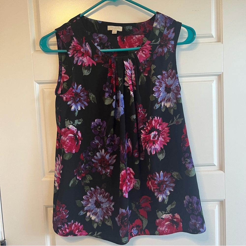 Talbots Black and Pink Pleated Blouse